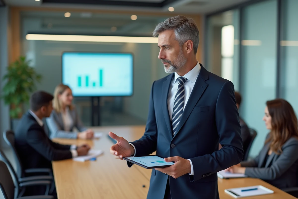 Gestionnaire RH présentant un résumé de paie à une équipe en réunion